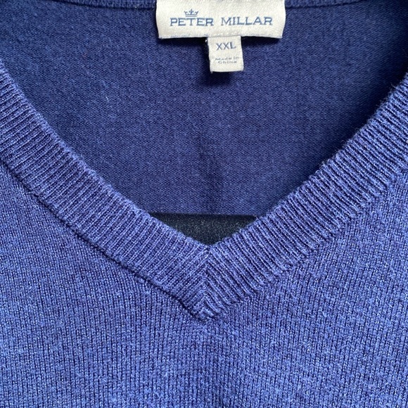2XL Peter Millar Blue V-Neck Sweater Pima Cotton Silk Cashmere Nylon Men’s XX 2X - Picture 2 of 7